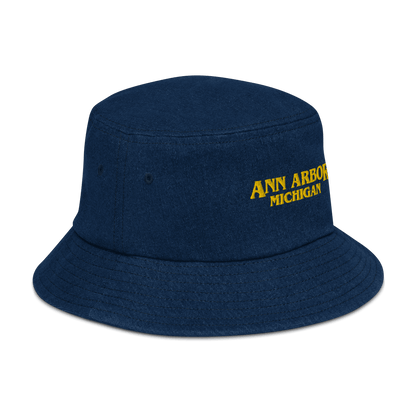 'Ann Arbor Michigan' Denim Bucket Hat (1980s Drama Parody) | Gold Embroidery - Circumspice Michigan