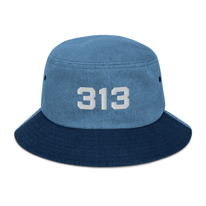 Detroit '313' Denim Bucket Hat | White Embroidery - Circumspice Michigan