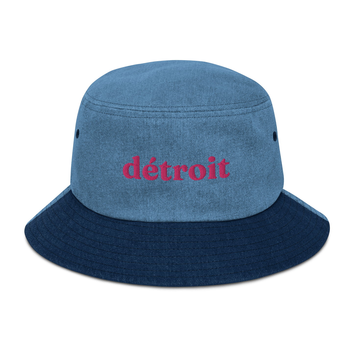 'Détroit' Denim Bucket Hat | Pink Embroidery - Circumspice Michigan