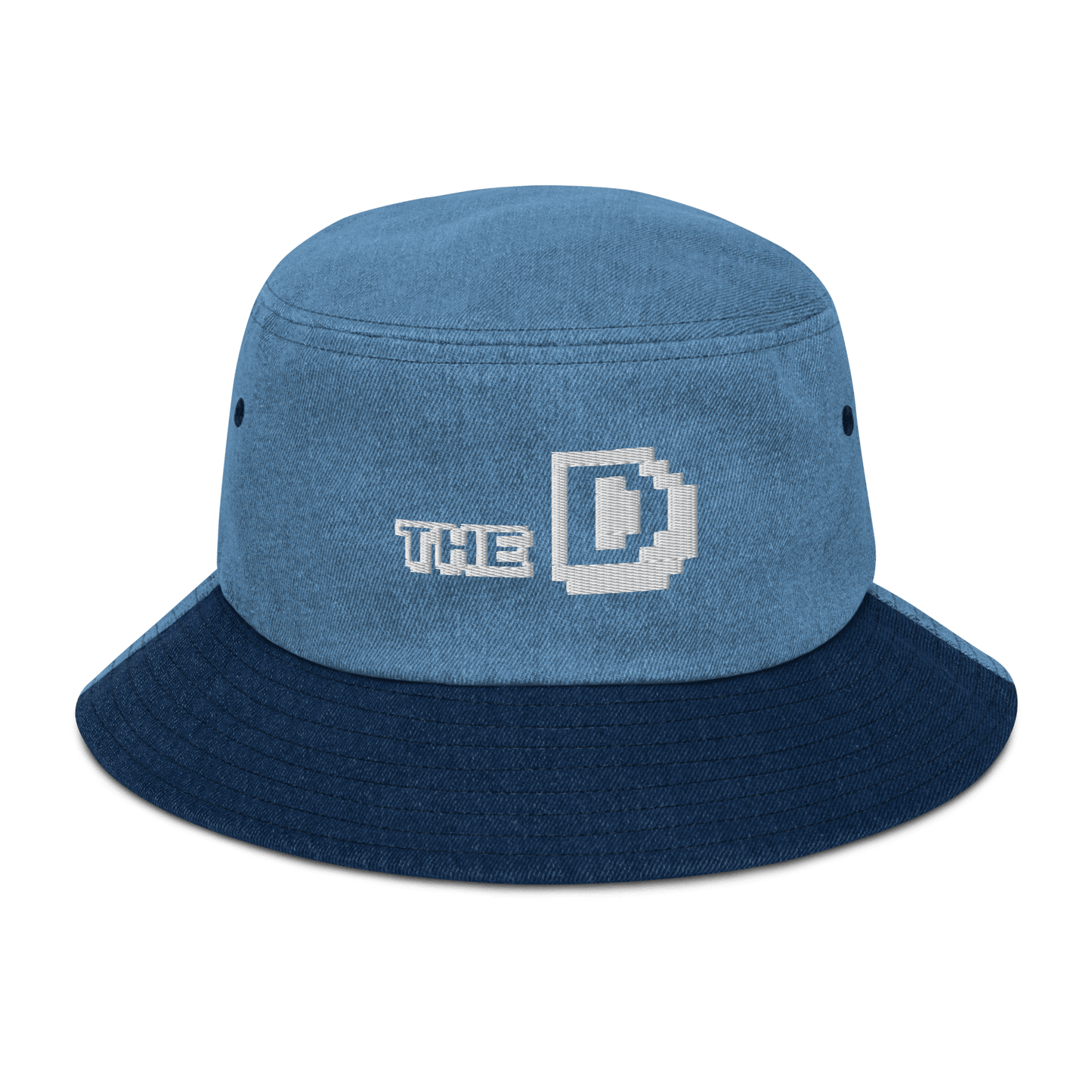 'The D' Denim Bucket Hat (Arcade Font) | White Embroidery - Circumspice Michigan