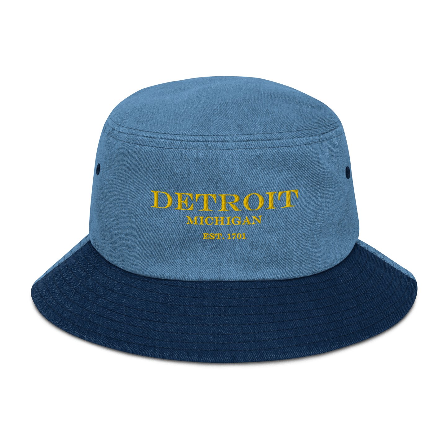 'Detroit Michigan Est. 1701' Denim Bucket Hat | Gold Embroidery - Circumspice Michigan