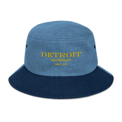 'Detroit Michigan Est. 1701' Denim Bucket Hat | Gold Embroidery - Circumspice Michigan