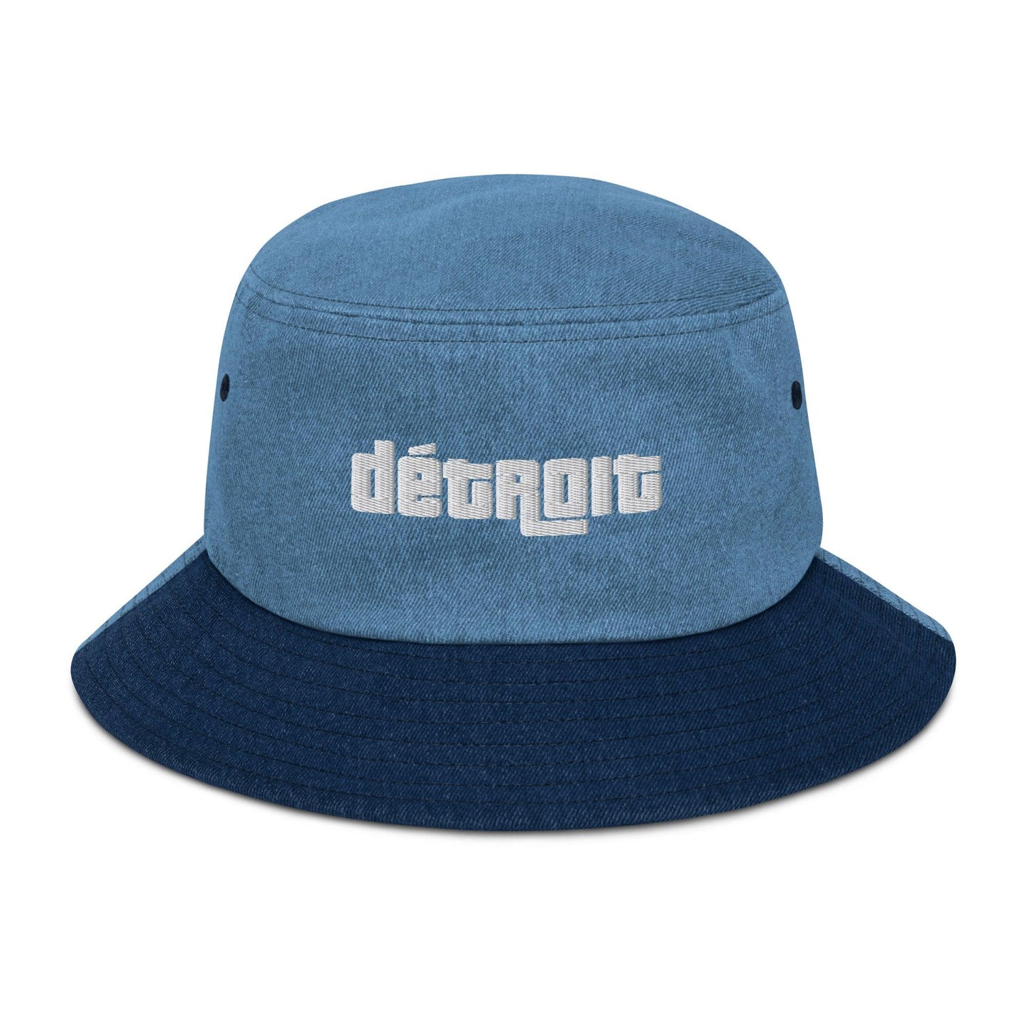 'Détroit' Denim Bucket Hat (1970s Font) | White Embroidery - Circumspice Michigan