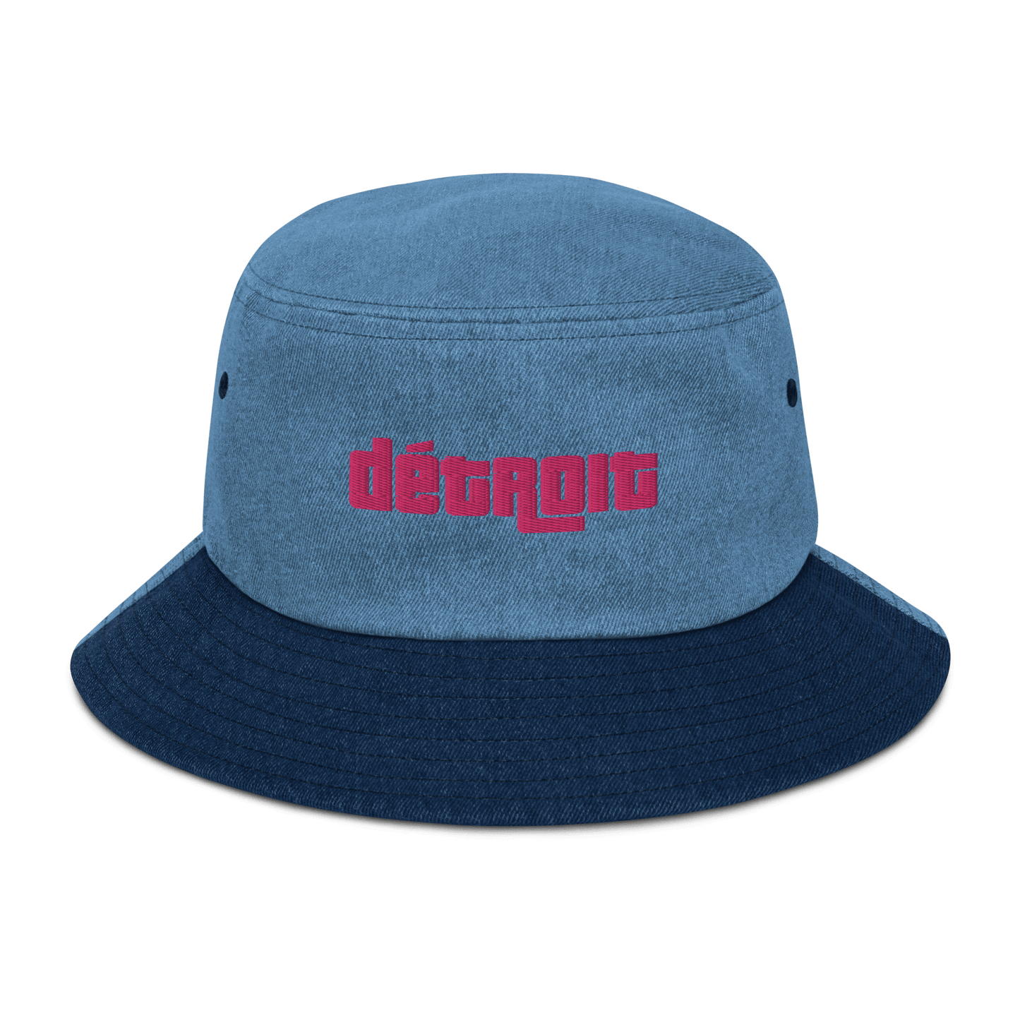 'Détroit' Denim Bucket Hat (1970s Font) | Pink Embroidery - Circumspice Michigan