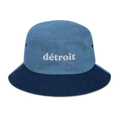 'Détroit' Denim Bucket Hat | White Embroidery - Circumspice Michigan