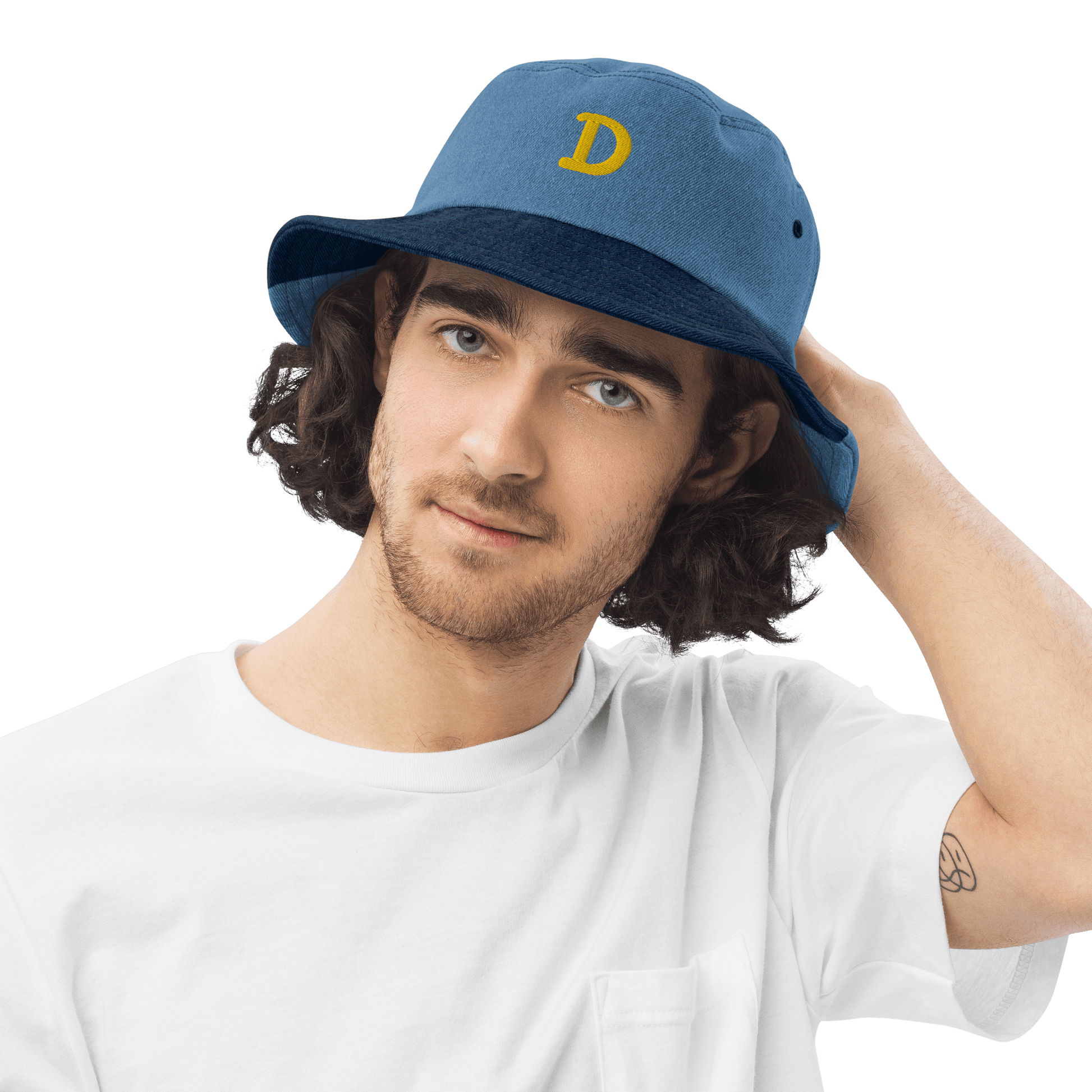 Detroit 'Old French D' Denim Bucket Hat | Yellow Embroidery - Circumspice Michigan