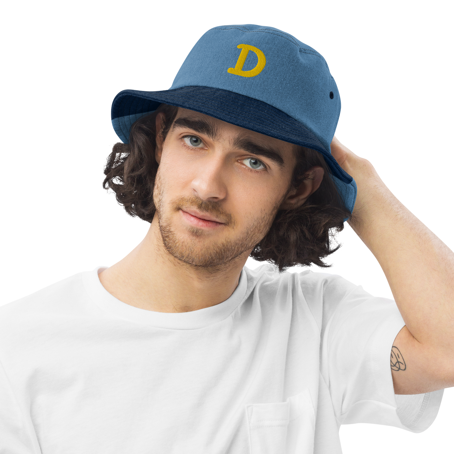 Detroit 'Old French D' Denim Bucket Hat | Gold Embroidery