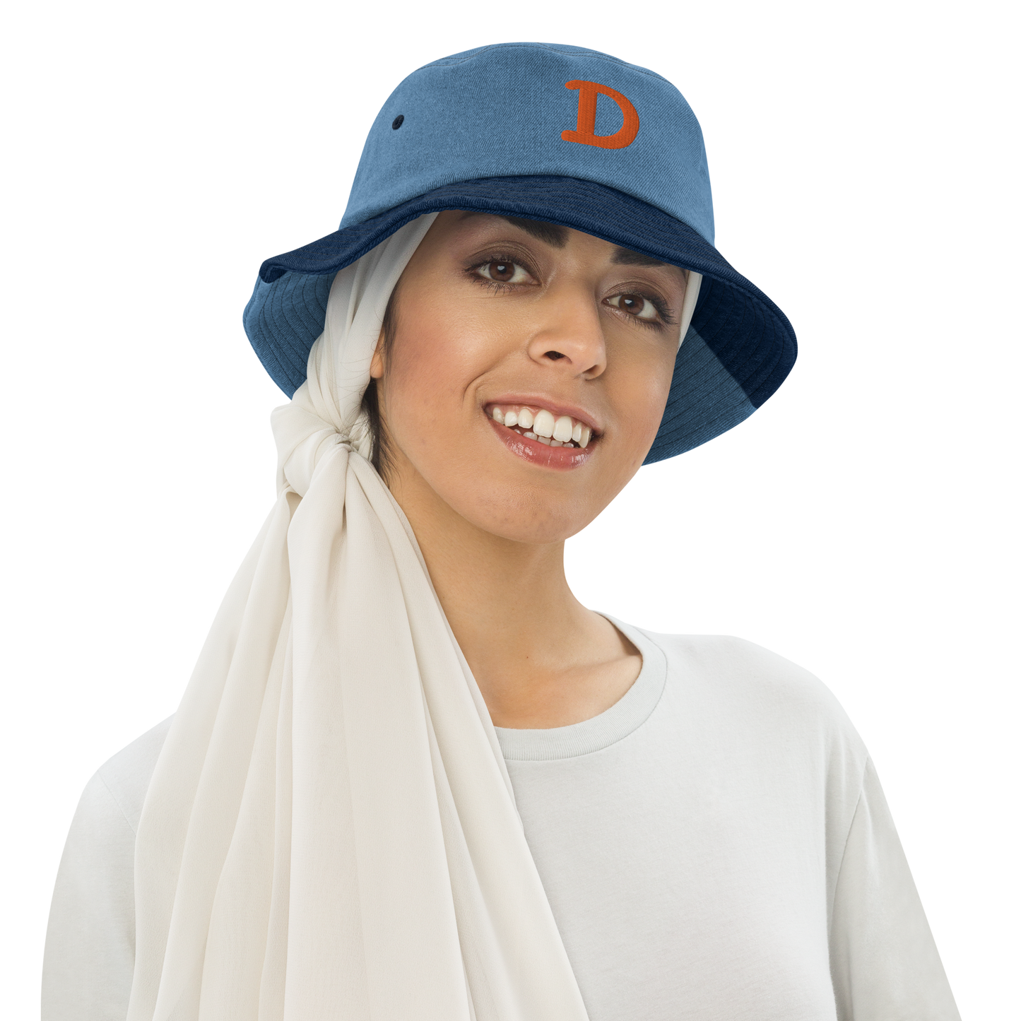 Detroit 'Old French D' Denim Bucket Hat | Orange Embroidery