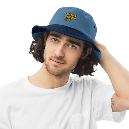 'Détroit Rocque Cité' Denim Bucket Hat (1970s Font) | Gold Embroidery