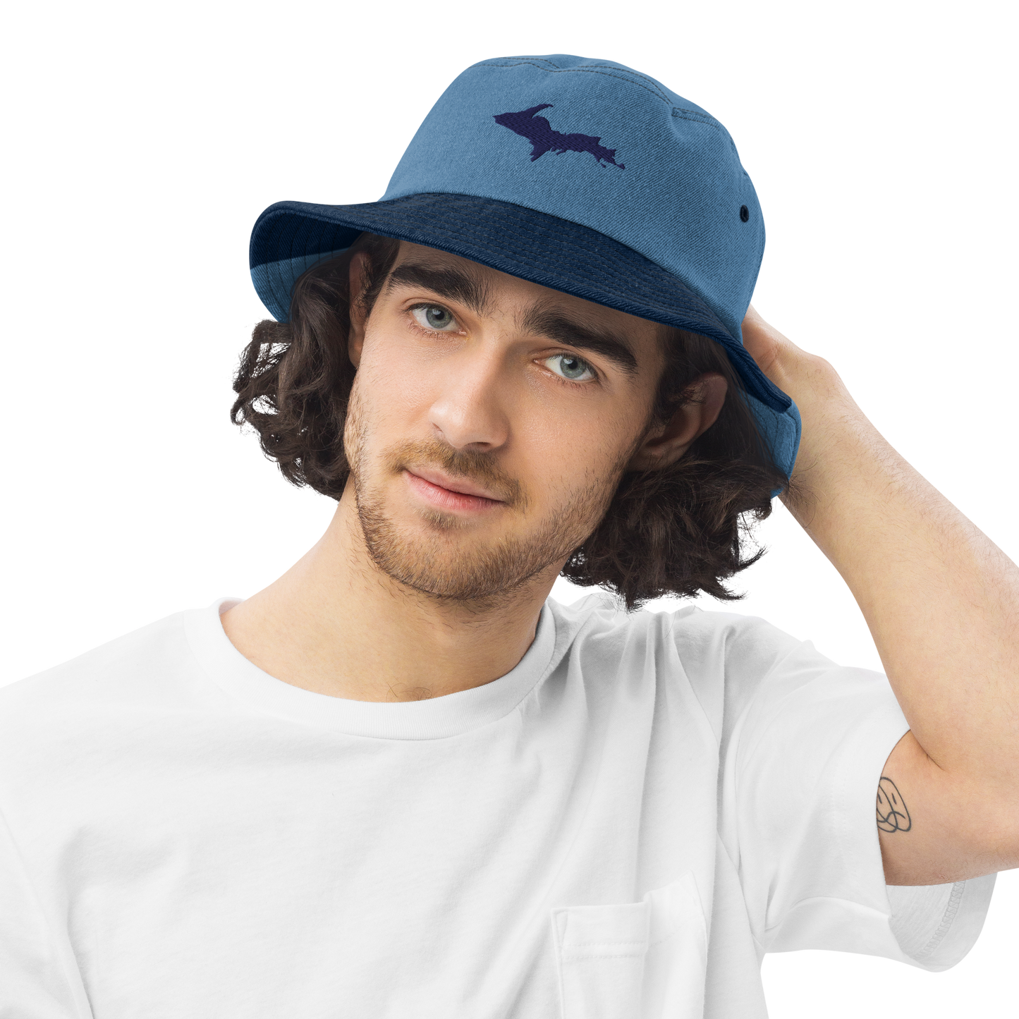 Michigan Upper Peninsula Denim Bucket Hat (w/ UP Outline)