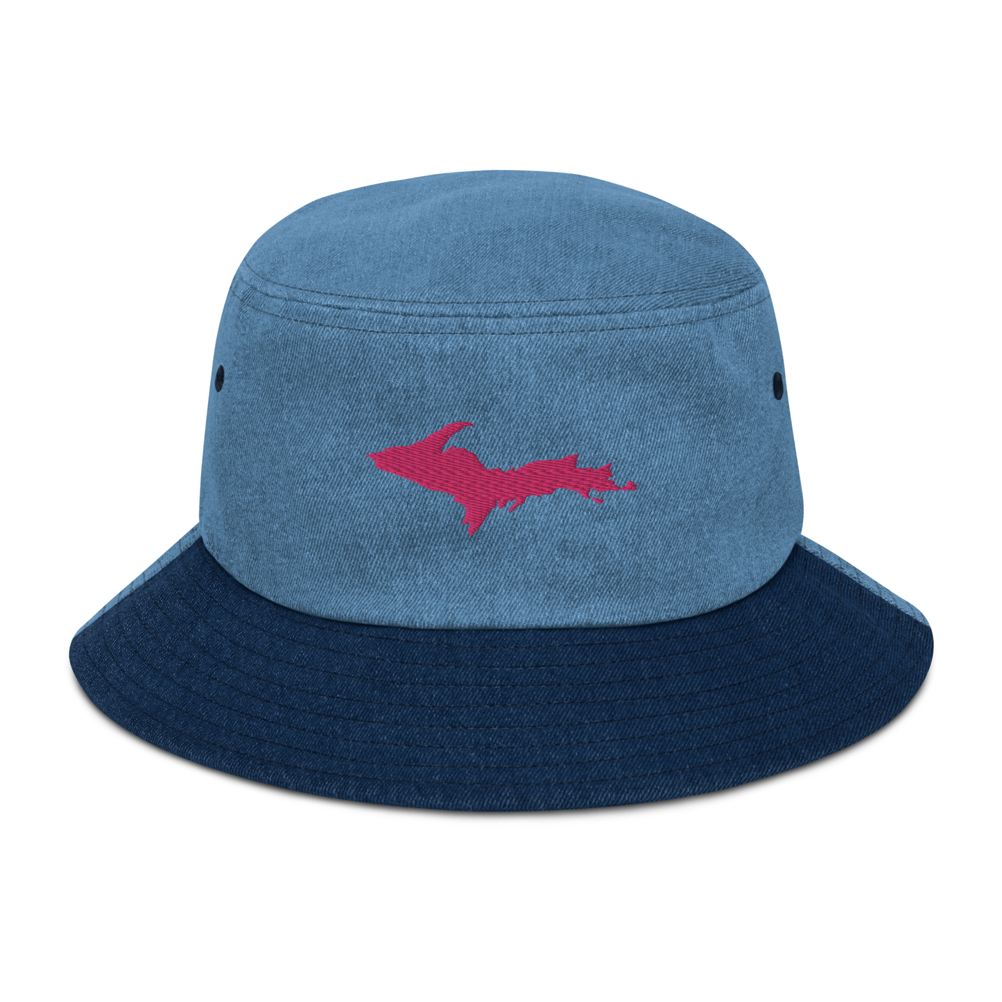 Michigan Upper Peninsula Denim Bucket Hat (w/ Pink UP Outline)