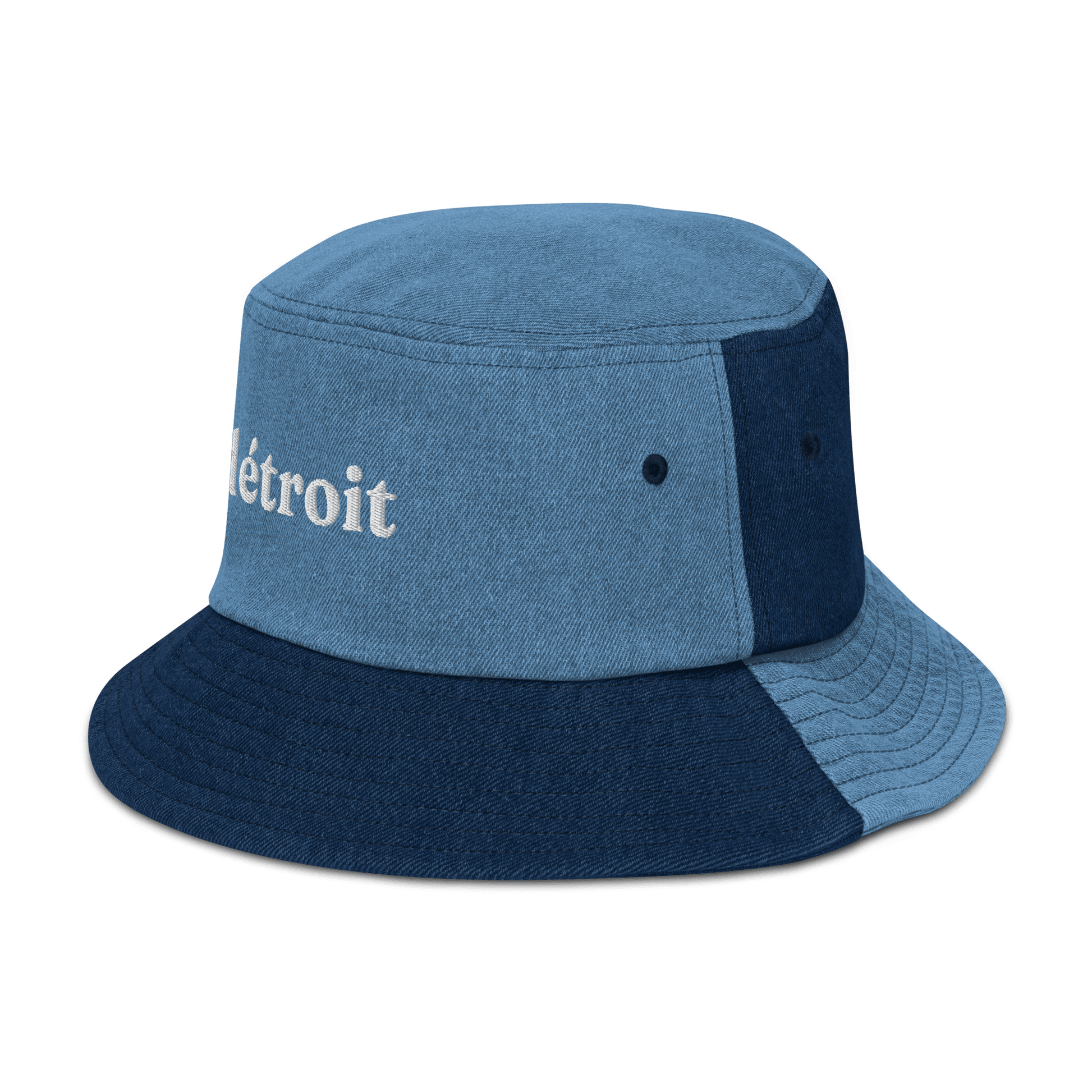 'Détroit' Denim Bucket Hat | White Embroidery - Circumspice Michigan