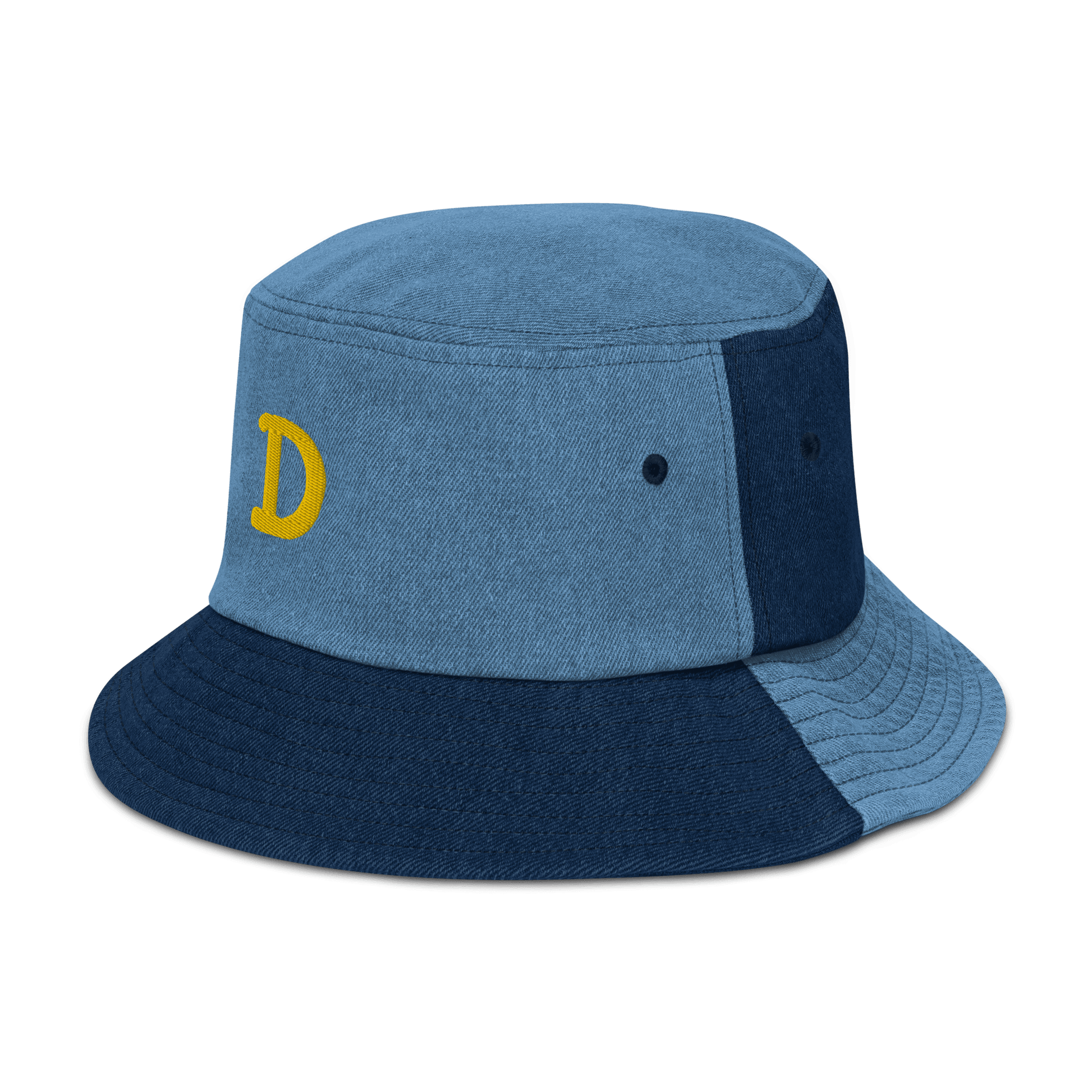 Detroit 'Old French D' Denim Bucket Hat | Yellow Embroidery - Circumspice Michigan