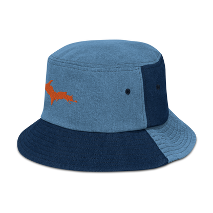 Michigan Upper Peninsula Denim Bucket Hat (w/ Orange UP Outline)