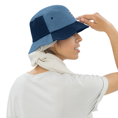 'Détroit Rocque Cité' Denim Bucket Hat (1970s Font) | White Embroidery