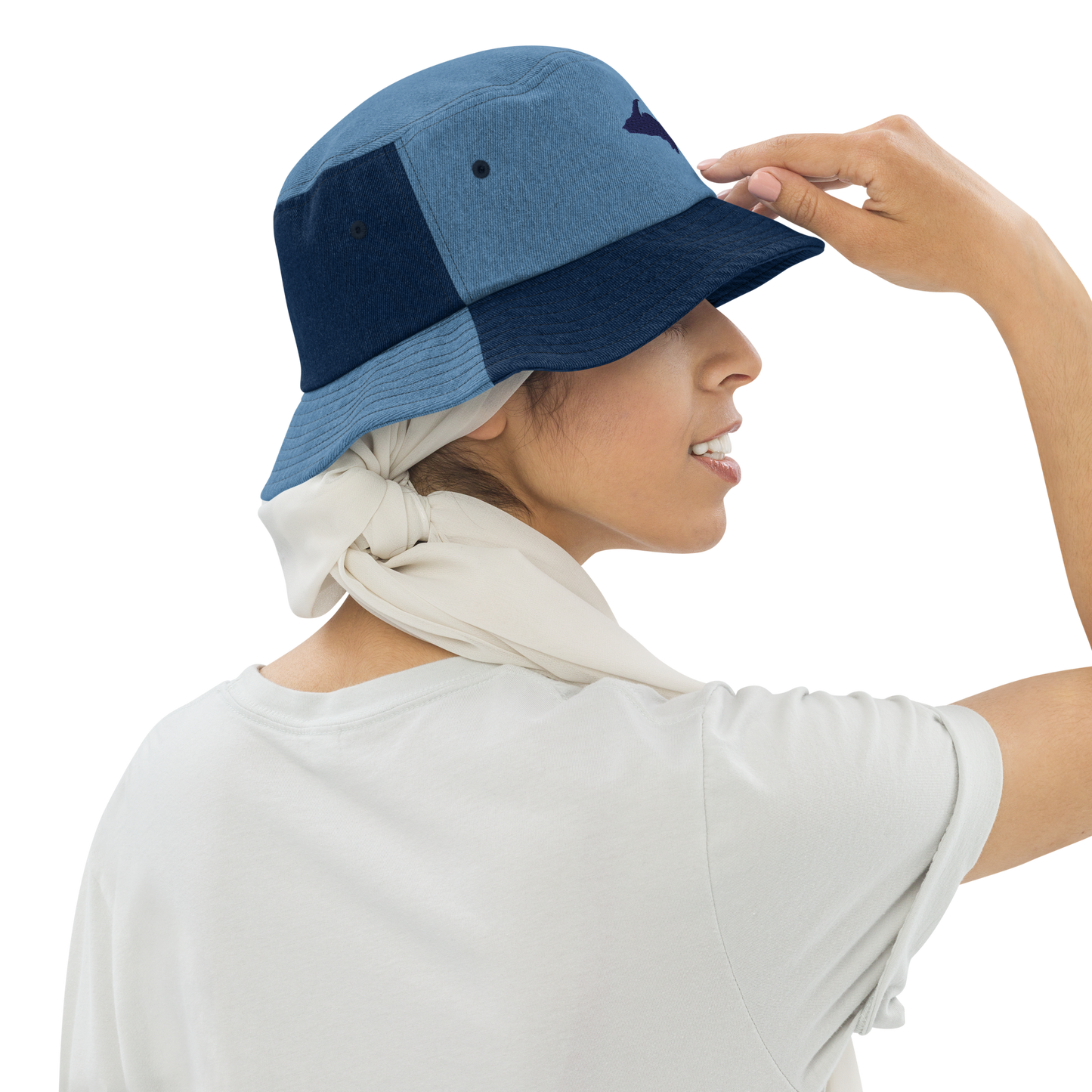 Michigan Upper Peninsula Denim Bucket Hat (w/ UP Outline)