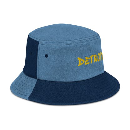 'Detroit' Denim Bucket Hat (1980s Hip Hop Font) | Yellow Embroidery - Circumspice Michigan