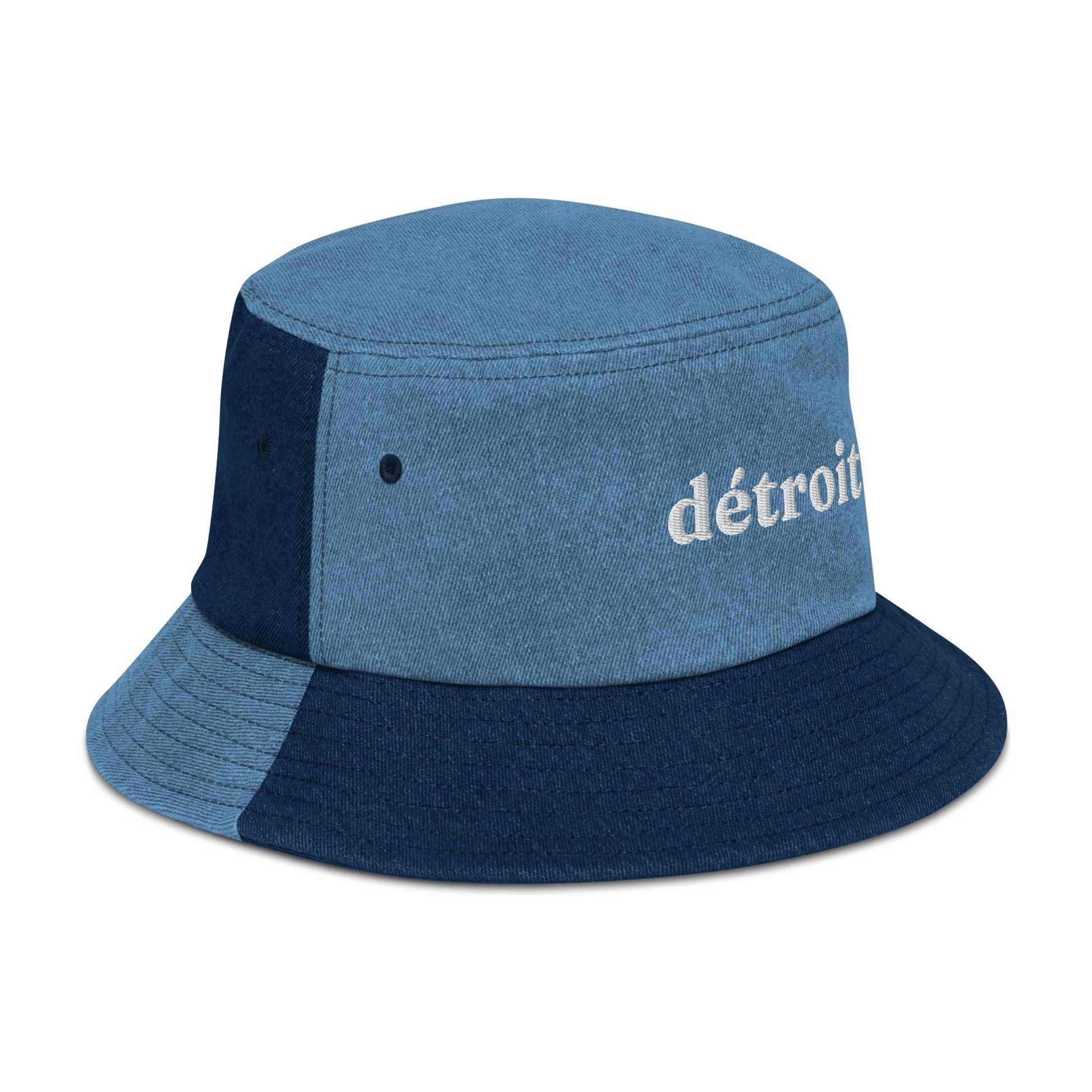 'Détroit' Denim Bucket Hat | White Embroidery - Circumspice Michigan