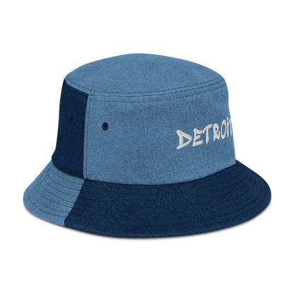 'Detroit' Denim Bucket Hat (1980's Hip Hop Font) | White Embroidery - Circumspice Michigan