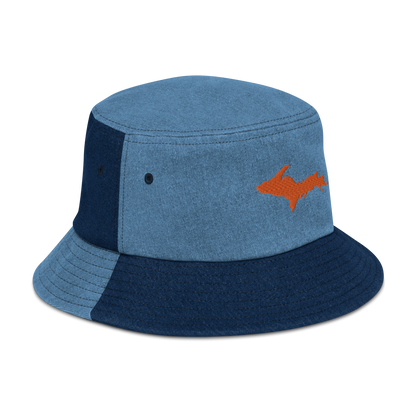 Michigan Upper Peninsula Denim Bucket Hat (w/ Orange UP Outline)