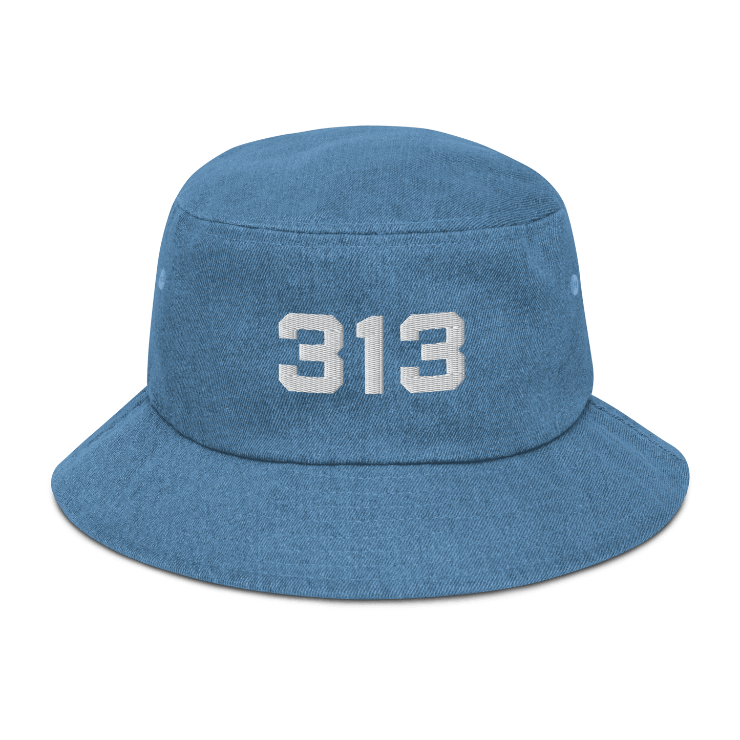 Detroit '313' Denim Bucket Hat | White Embroidery - Circumspice Michigan