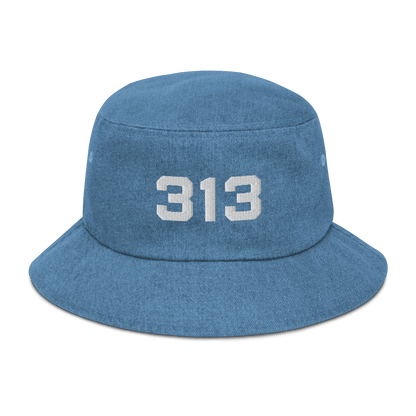 Detroit '313' Denim Bucket Hat | White Embroidery - Circumspice Michigan