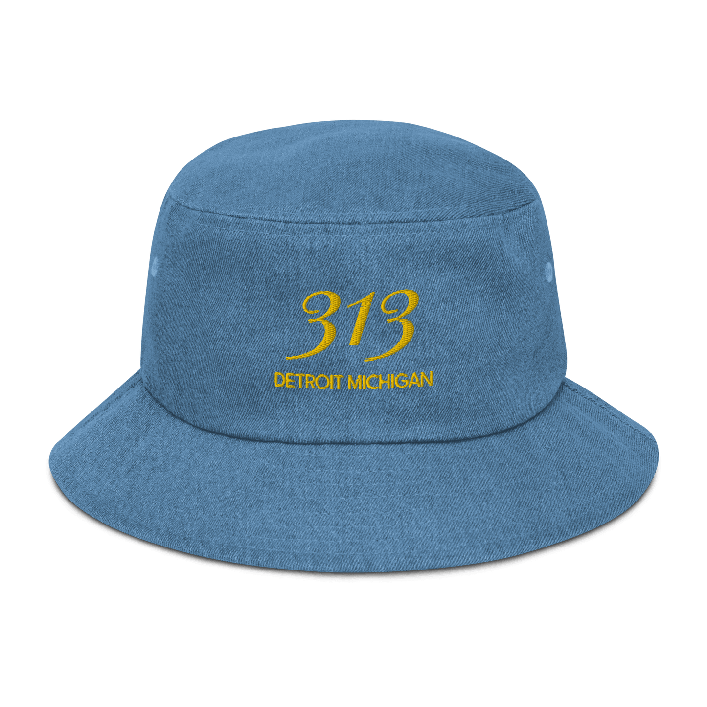 Detroit '313 Detroit Michigan' Denim Bucket Hat | Yellow Embroidery - Circumspice Michigan