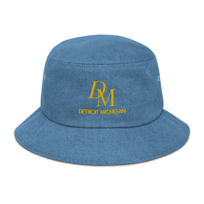 'DM Detroit Michigan' Denim Bucket Hat (Luxury Goods Parody) | Gold Embroidery - Circumspice Michigan