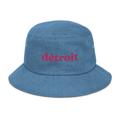 'Détroit' Denim Bucket Hat | Pink Embroidery - Circumspice Michigan