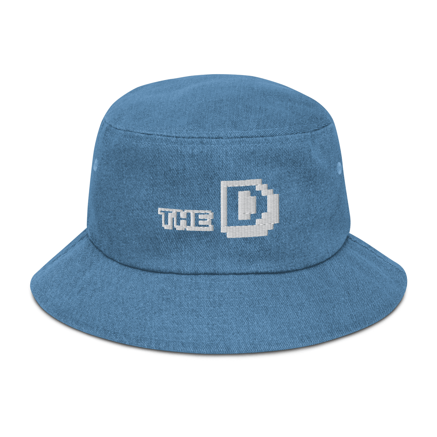 'The D' Denim Bucket Hat (Arcade Font) | White Embroidery - Circumspice Michigan
