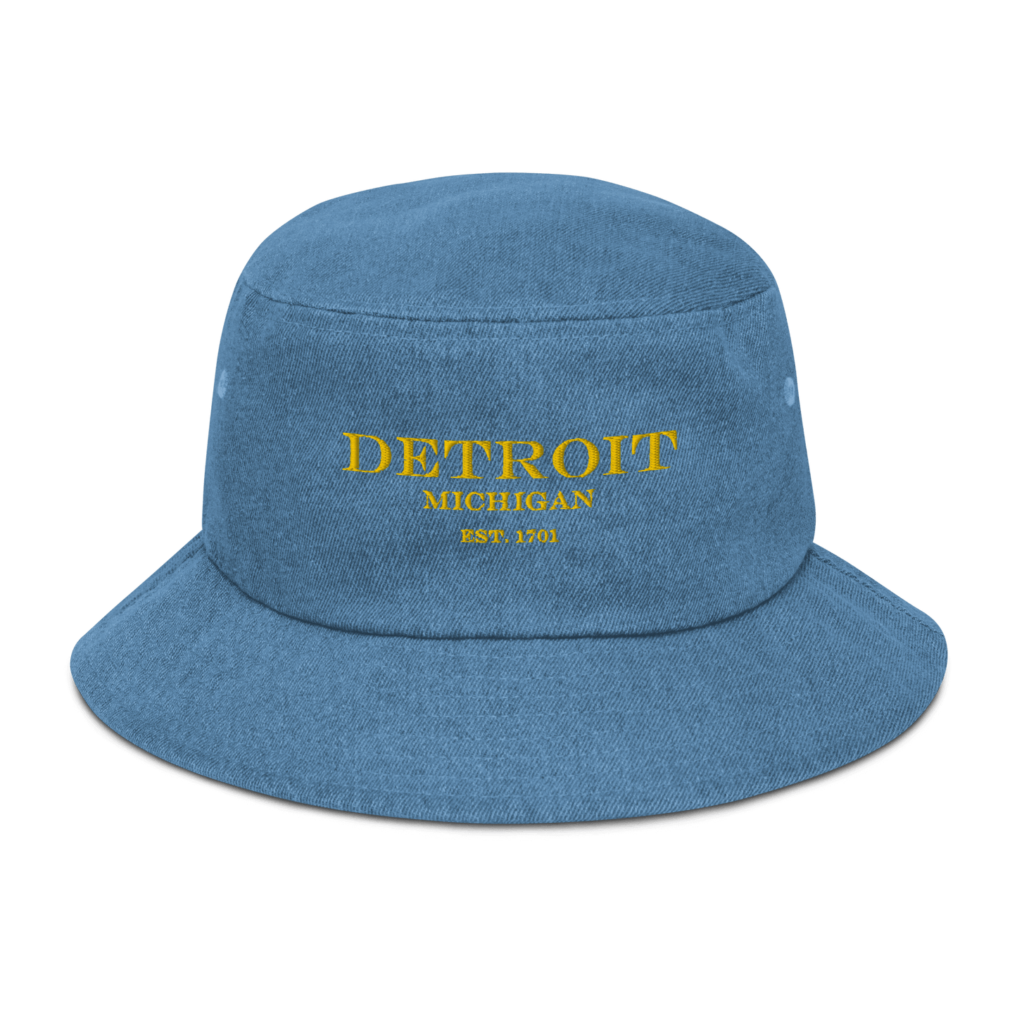 'Detroit Michigan Est. 1701' Denim Bucket Hat | Gold Embroidery - Circumspice Michigan