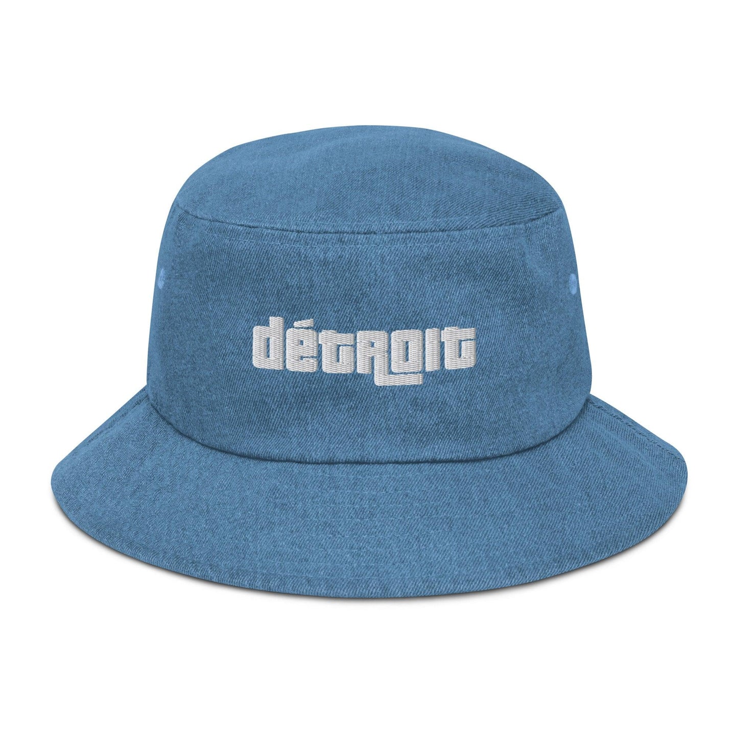 'Détroit' Denim Bucket Hat (1970s Font) | White Embroidery - Circumspice Michigan