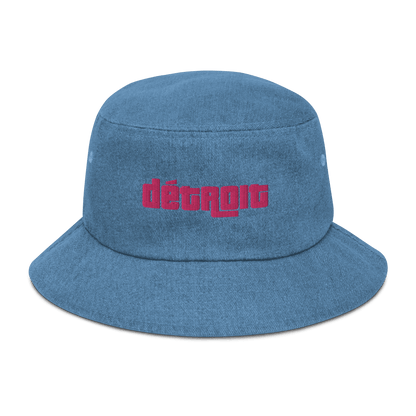 'Détroit' Denim Bucket Hat (1970s Font) | Pink Embroidery - Circumspice Michigan