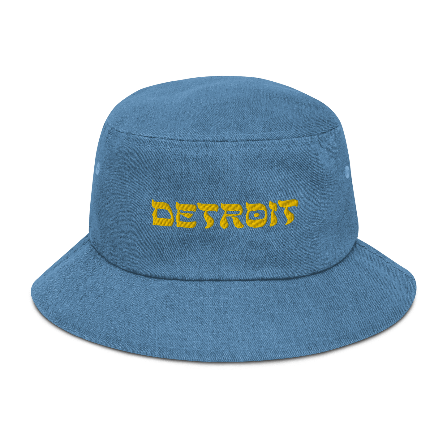 'Detroit' Denim Bucket Hat (Hebrew-Styled Font) | Gold Embroidery - Circumspice Michigan
