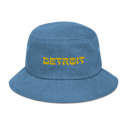 'Detroit' Denim Bucket Hat (Hebrew-Styled Font) | Gold Embroidery - Circumspice Michigan