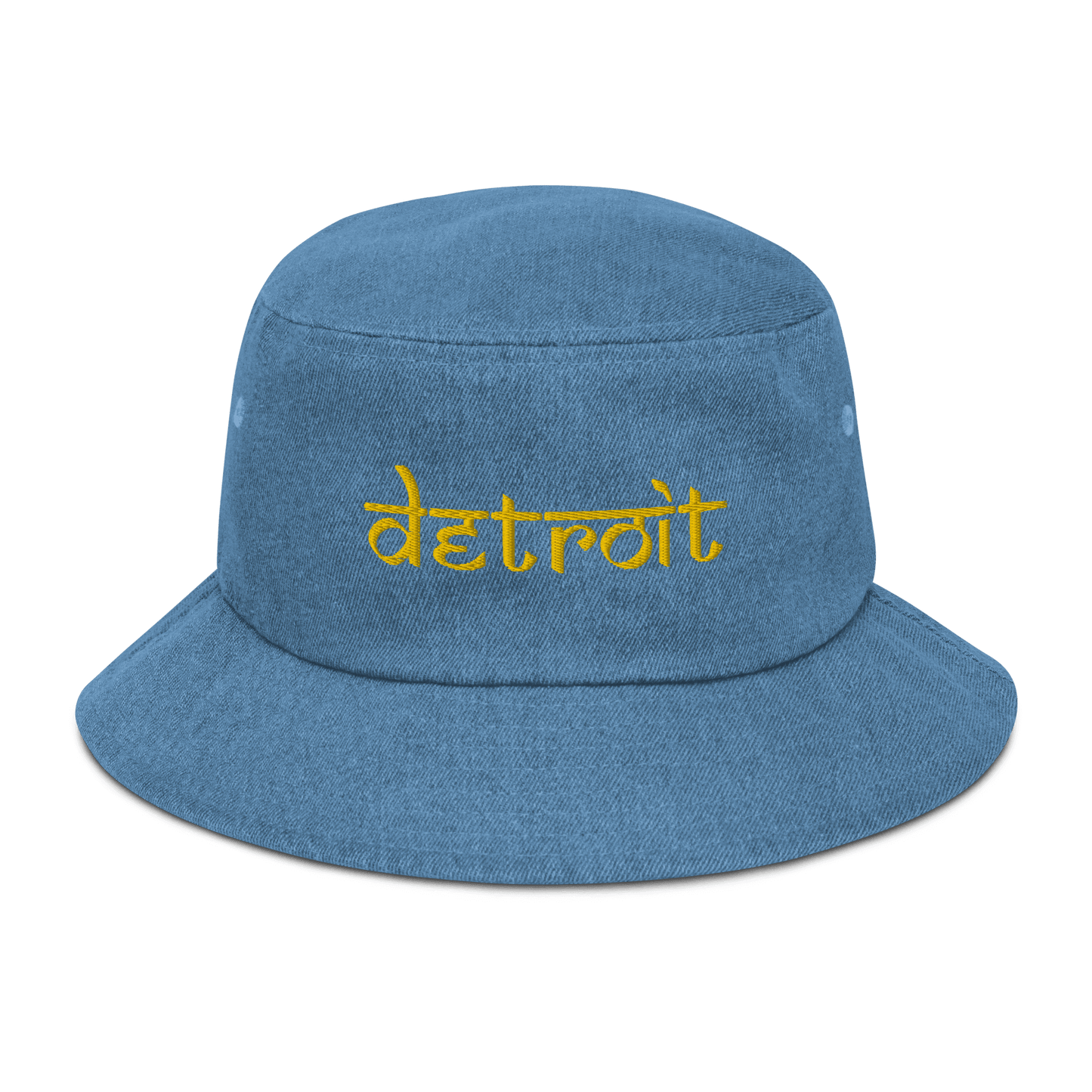 'Detroit' Denim Bucket Hat (South Asian-Style Font) | Gold Embroidery - Circumspice Michigan