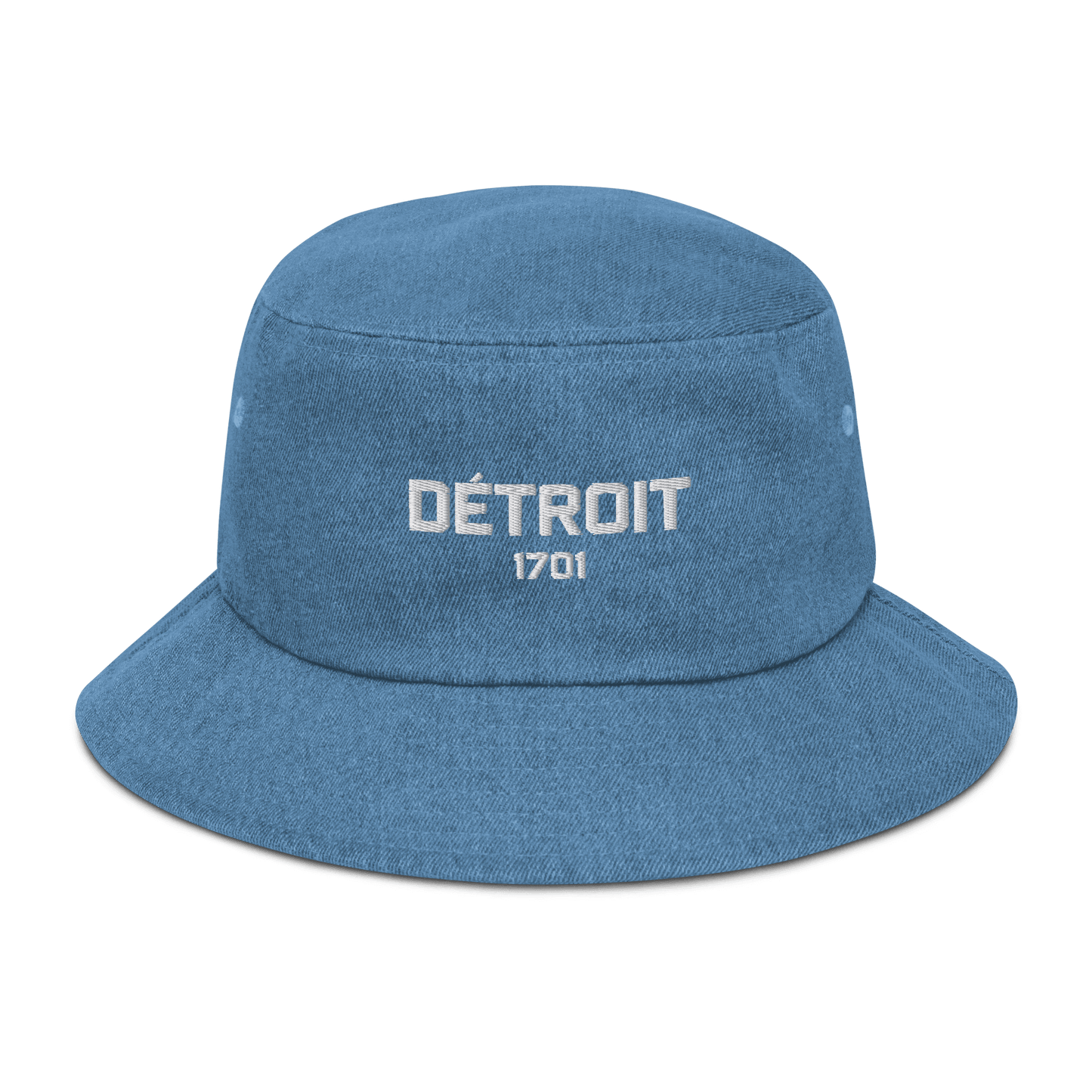 'Détroit 1701' Denim Bucket Hat | White Embroidery - Circumspice Michigan