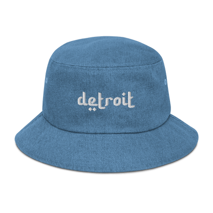 'Detroit' Denim Bucket Hat (Arabic-Style Font) | White Embroidery - Circumspice Michigan