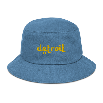 'Detroit' Denim Bucket Hat (Arabic-Style Font) | Gold Embroidery - Circumspice Michigan