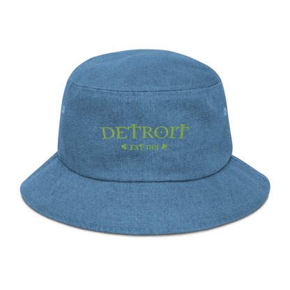 'Detroit' Denim Bucket Hat (Irish Font w/Shamrocks) - Circumspice Michigan