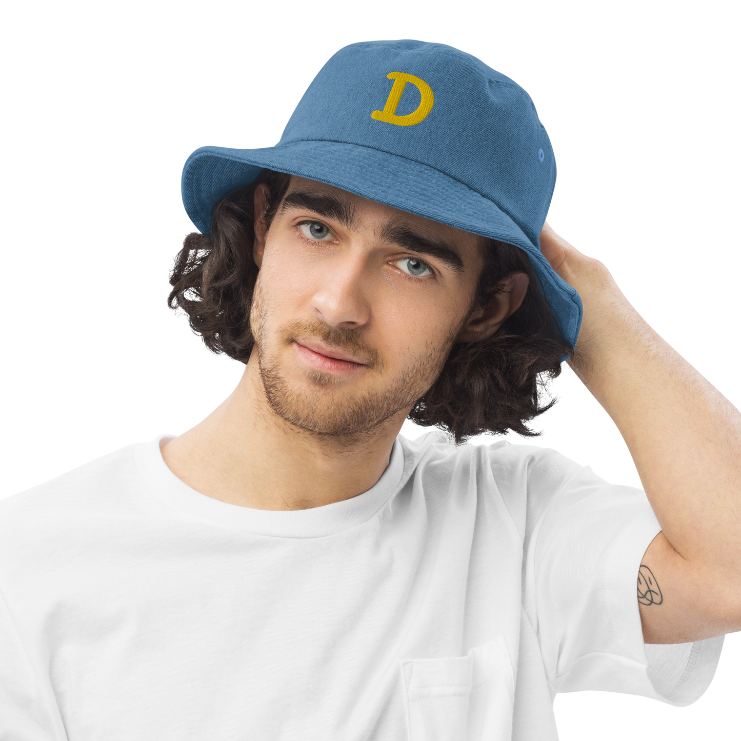 Detroit 'Old French D' Denim Bucket Hat | Gold Embroidery