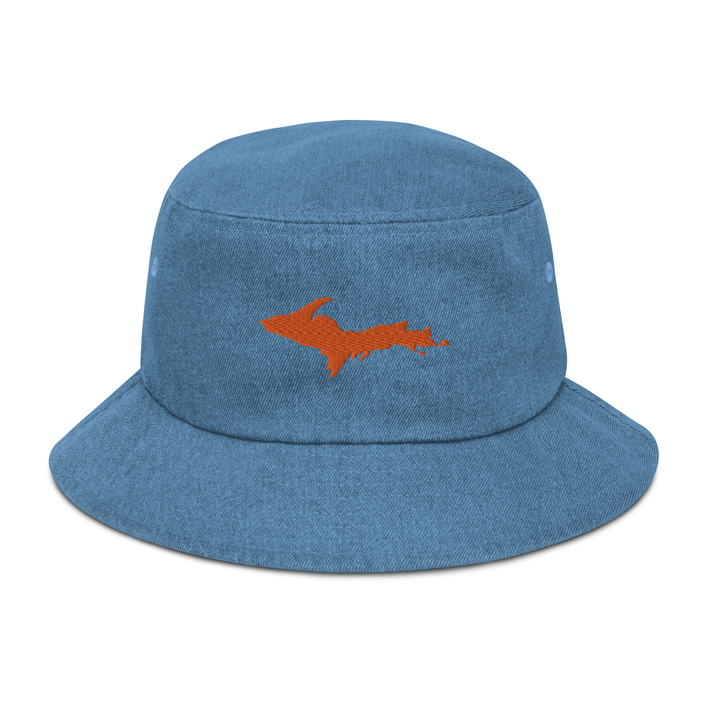 Michigan Upper Peninsula Denim Bucket Hat (w/ Orange UP Outline)