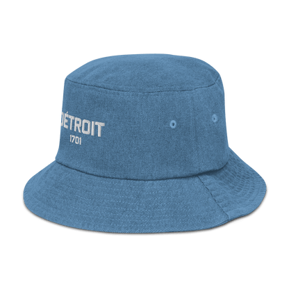 'Détroit 1701' Denim Bucket Hat | White Embroidery - Circumspice Michigan