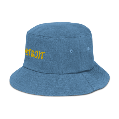 'Detroit' Denim Bucket Hat (1980s Hip Hop Font) | Yellow Embroidery - Circumspice Michigan