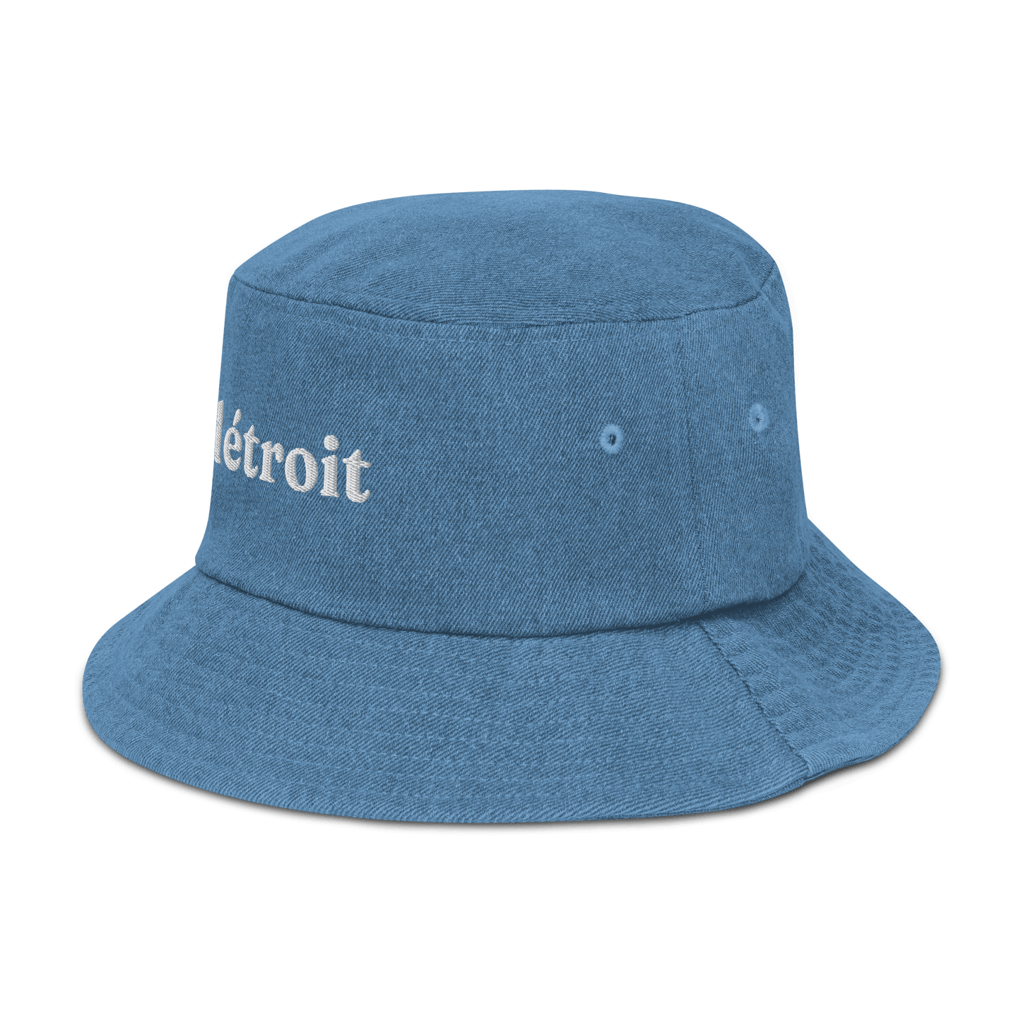 'Détroit' Denim Bucket Hat | White Embroidery - Circumspice Michigan