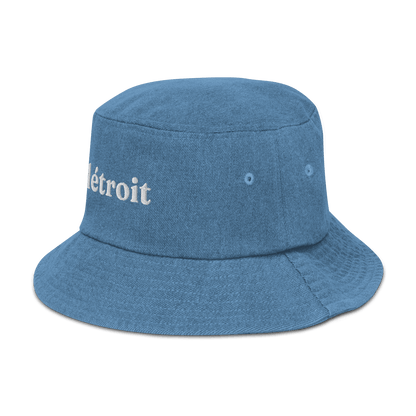 'Détroit' Denim Bucket Hat | White Embroidery - Circumspice Michigan