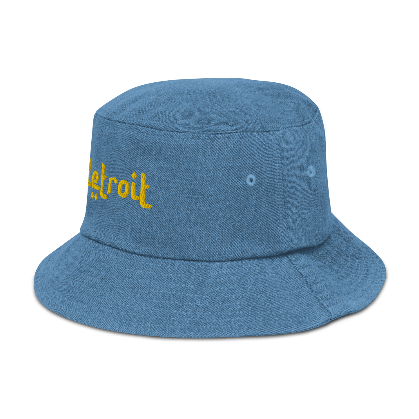 'Detroit' Denim Bucket Hat (Arabic-Style Font) | Gold Embroidery - Circumspice Michigan