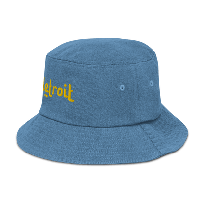 'Detroit' Denim Bucket Hat (Arabic-Style Font) | Gold Embroidery - Circumspice Michigan