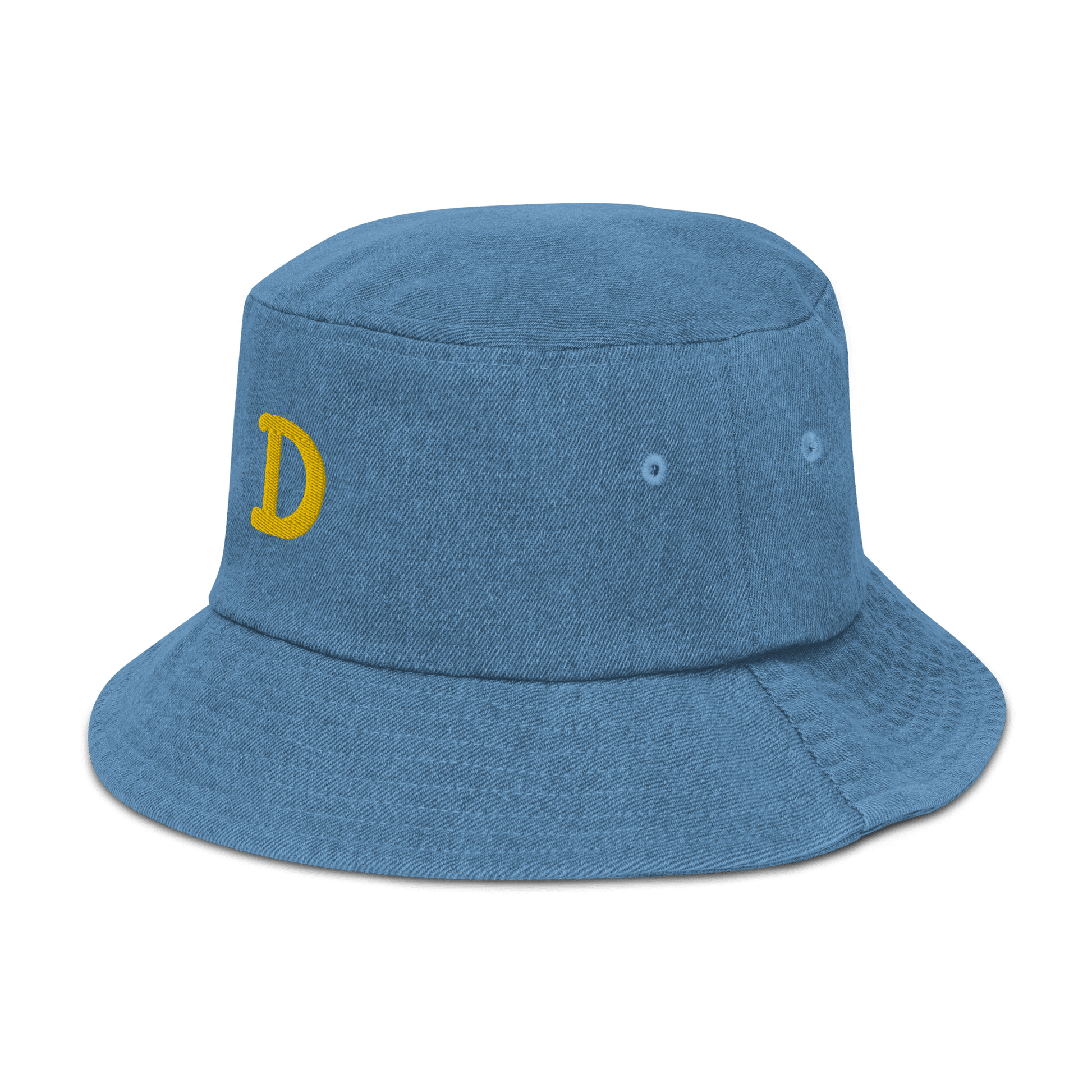 Detroit 'Old French D' Denim Bucket Hat | Yellow Embroidery - Circumspice Michigan