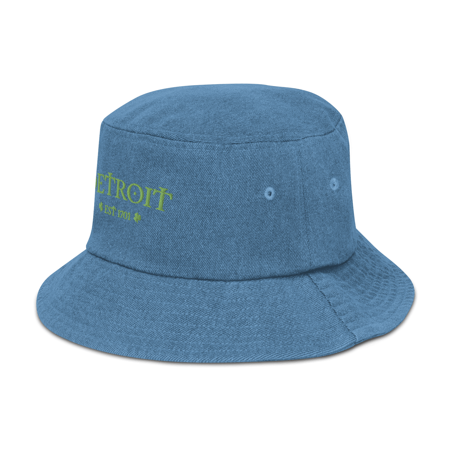 'Detroit' Denim Bucket Hat (Irish Font w/Shamrocks) - Circumspice Michigan